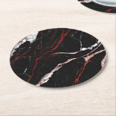 Modernes Schwarzes Rotes Marmor Runder Pappuntersetzer (Angewinkelt)