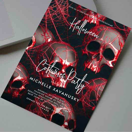 Modernes Schwarzes Rotes Skull Gotisches Halloween Einladung
