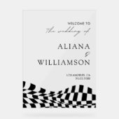 Modernes Schwarzes Schachbrettmuster Hochzeitsempf Acrylschild (Vorderseite)