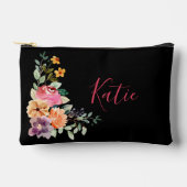 Modernes Schwarzes Schwarzes Farbflorales Script M Zubehörtasche (Vorderseite)