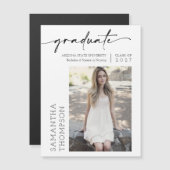 Modernes Schwarzes Script Foto Graduate Magnet (Vorne/Hinten)