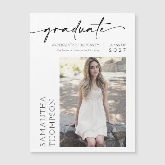 Modernes Schwarzes Script Foto Graduate Magnet (Vorderseite)