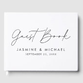 Modernes Schwarzes Script-Foto Hochzeit Gästebuch (Vorderseite)