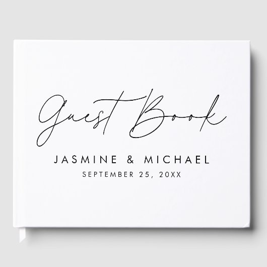 Modernes Schwarzes Script-Foto Hochzeit Gästebuch (Vorderseite)