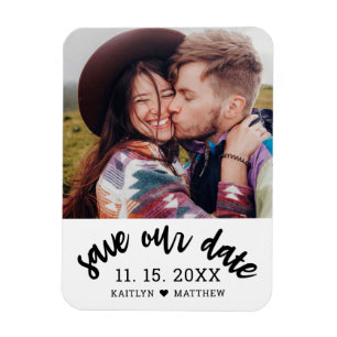 Modernes Schwarzes Script-Foto Hochzeit Rettete un Magnet