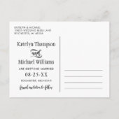 Modernes Schwarzes Script-Hochzeitsskripte-Foto Sa Ankündigungspostkarte (Rückseite)