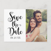 Modernes Schwarzes Script-Hochzeitsskripte-Foto Sa Ankündigungspostkarte (Vorderseite)