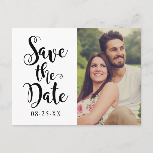 Modernes Schwarzes Script-Hochzeitsskripte-Foto Sa Ankündigungspostkarte (Vorderseite)