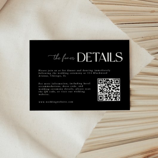 Modernes Schwarzes Script QR Code Hochzeit Begleitkarte