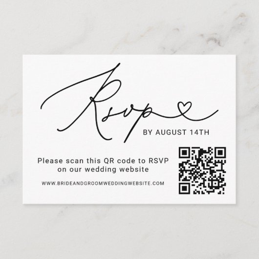 Modernes Schwarzes Script QR Code Hochzeit RSVP Karte (Vorderseite)