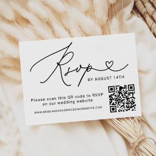 Modernes Schwarzes Script QR Code Hochzeit RSVP Karte