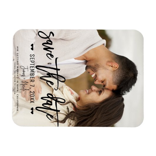 Modernes Schwarzes Script Save the Date Hochzeitss Magnet (Horizontal)