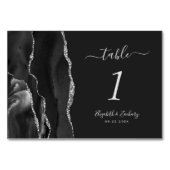 Modernes Schwarzes Silber Agate Hochzeitdunkel Tischnummer (Rückseite)