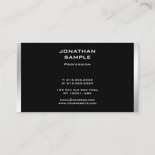 Modernes Schwarzes Silber Berufliches Elegant Visitenkarte (Rückseite)