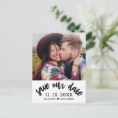 Modernes Schwarzes Skript-Foto Hochzeit speichern Ankündigungspostkarte (Stehend Vorderseite)