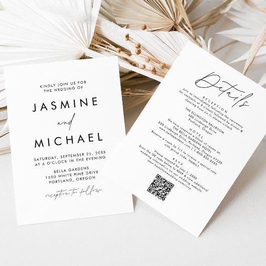 Modernes schwarzes Skript in einem QR-Code Hochzei Einladung