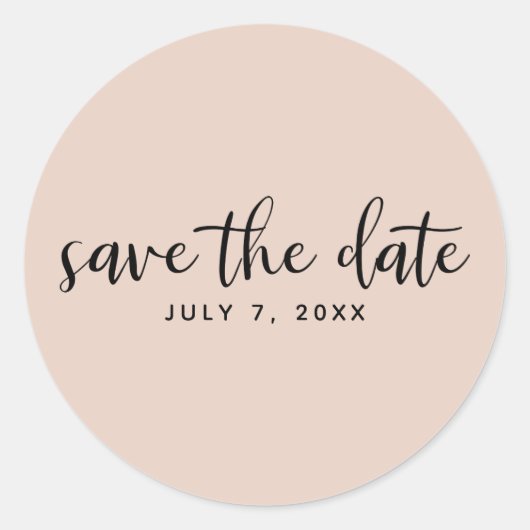 Modernes Schwarzes Skript Save the Date Beige Blus Runder Aufkleber (Vorderseite)