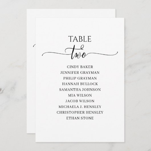 Modernes Schwarzes Skript Tischnummer 2 Seekarte (Vorne/Hinten)