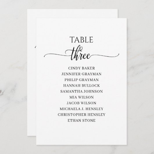 Modernes Schwarzes Skript Tischnummer 3 Sitzplan (Vorne/Hinten)