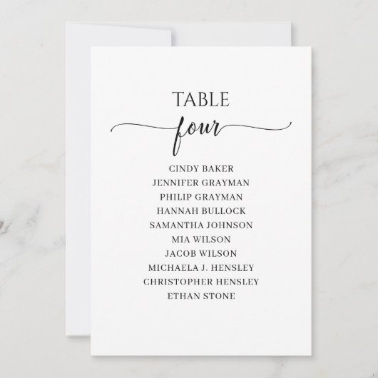 Modernes Schwarzes Skript Tischnummer 4 Seekarte (Vorderseite)