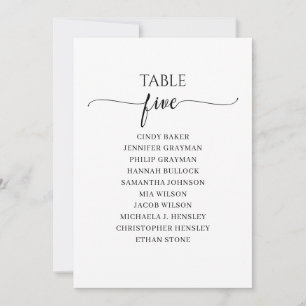 Modernes Schwarzes Skript Tischnummer 5 Sitzplan