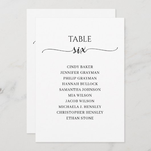 Modernes Schwarzes Skript Tischnummer 6 Sitzplaket (Vorne/Hinten)