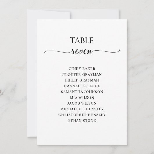 Modernes Schwarzes Skript Tischnummer 7 Sitzplan (Vorderseite)