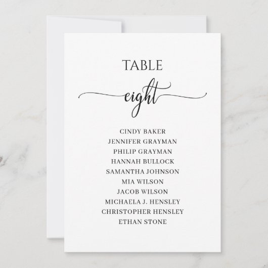 Modernes Schwarzes Skript Tischnummer 8 Seekarte (Vorderseite)