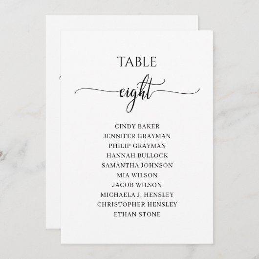 Modernes Schwarzes Skript Tischnummer 8 Seekarte (Vorne/Hinten)