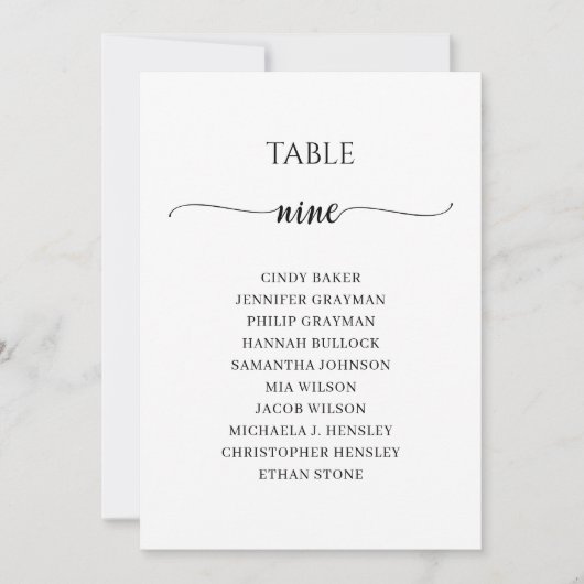 Modernes Schwarzes Skript Tischnummer 9 Sitzplan (Vorderseite)