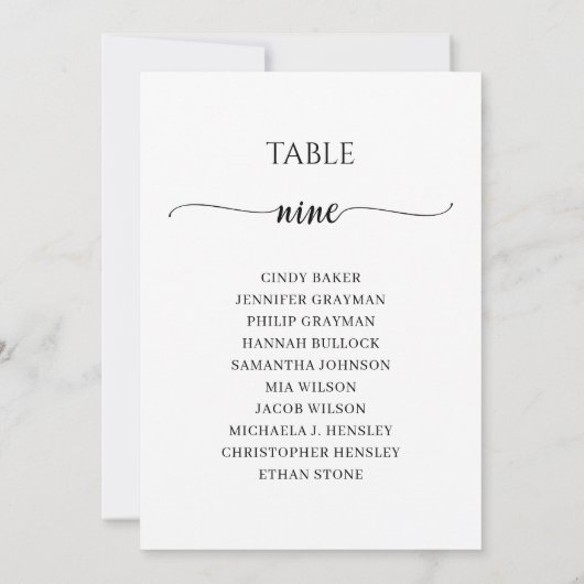 Modernes Schwarzes Skript Tischnummer 9 Sitzplan (Rückseite)