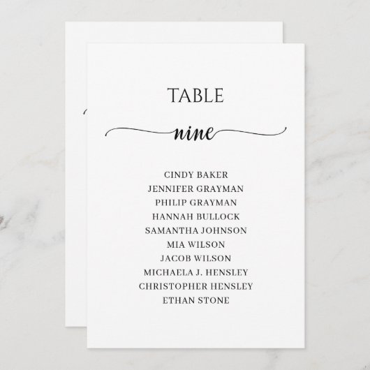 Modernes Schwarzes Skript Tischnummer 9 Sitzplan (Vorne/Hinten)