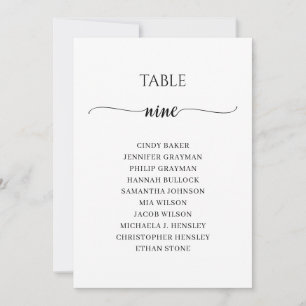 Modernes Schwarzes Skript Tischnummer 9 Sitzplan