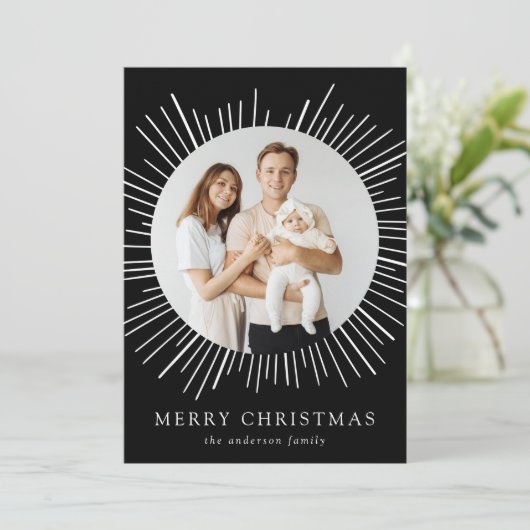 Modernes Schwarzes Sonnenburst Frohe Weihnachten 2 (Stehend Vorderseite)