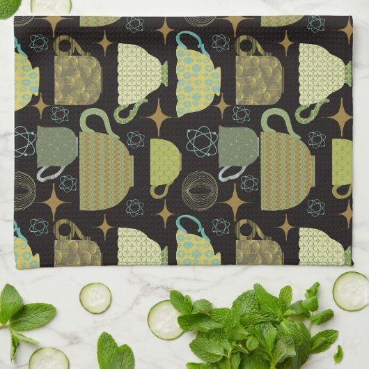 Modernes Schwarzes Teakup aus dem Mittelalter Geschirrtuch (Gefaltet)