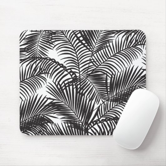 Modernes schwarzes tropisches Palmemuster Mousepad (Mit Mouse)