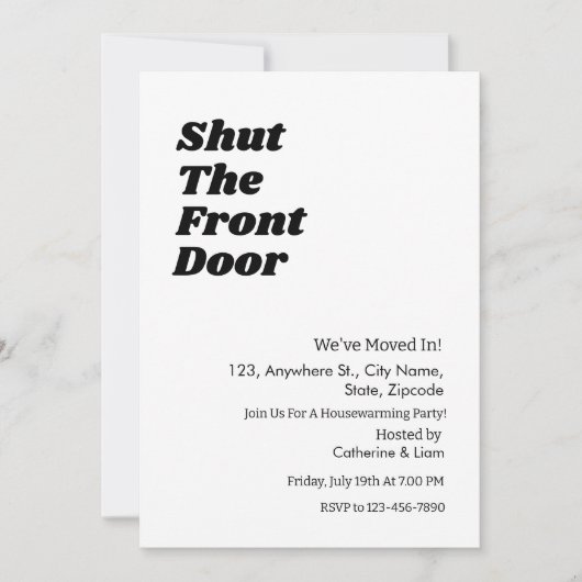 Modernes Schwarzes Typografie Funny Housewarming P Einladung (Vorderseite)