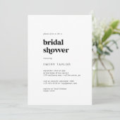 Modernes Schwarzes Typografisches Brautparty Einladung (Stehend Vorderseite)