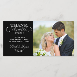 Modernes schwarzes u. weißes Hochzeits-Foto danken Dankeskarte