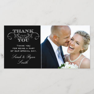 Modernes schwarzes u. weißes Hochzeits-Foto danken Dankeskarte