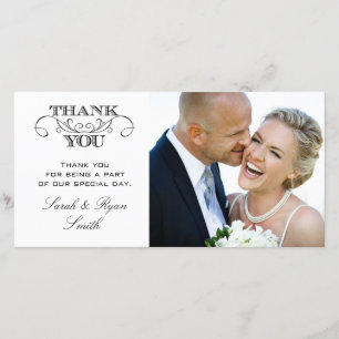 Modernes schwarzes u. weißes Hochzeits-Foto danken Dankeskarte