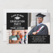 Modernes Schwarzes und Silber 2025 Foto Graduate P Einladung (Vorderseite)