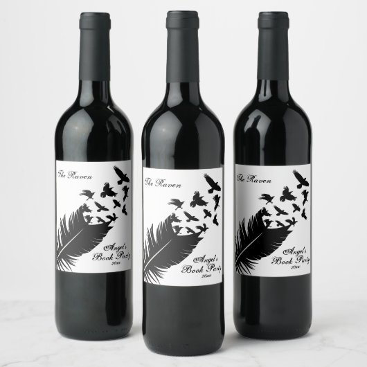 Modernes, schwarzes und weißes Federwerk Weinetikett (Flaschen)