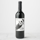 Modernes, schwarzes und weißes Federwerk Weinetikett (Vorderseite)
