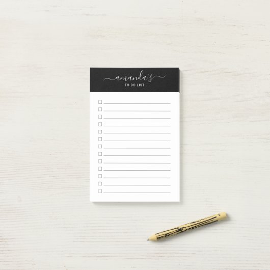 Modernes, schwarzes und weißes Skript Post-it Klebezettel (Auf Schreibtisch)