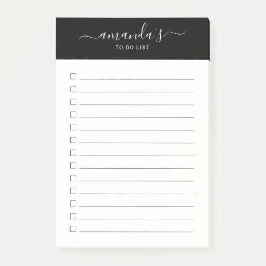 Modernes, schwarzes und weißes Skript Post-it Klebezettel (Vorderseite)