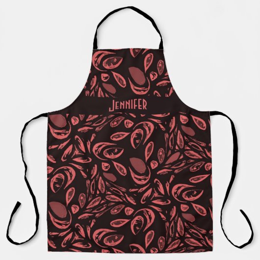 Modernes schwarzes, warmes rotes Teardrop-Muster Schürze (Vorderseite)