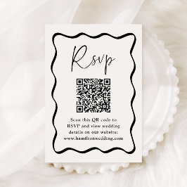 Modernes schwarzes Wavy Frame QR Code Hochzeit RSV Begleitkarte