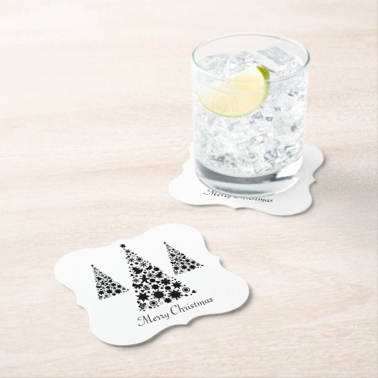 Modernes Schwarzes Weihnachtsbaummuster auf Weiß Untersetzer (Vor Ort)