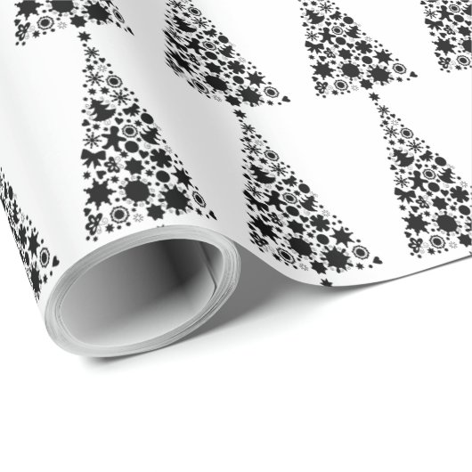 Modernes Schwarzes Weihnachtsbaummuster Geschenkpapier (Rolleneckpunkt)